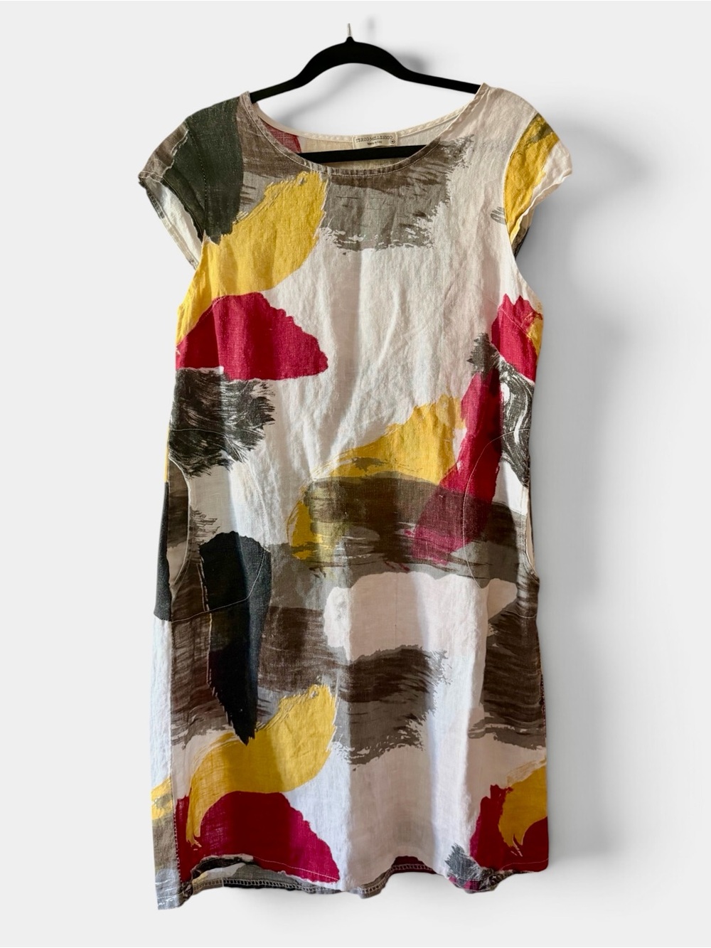 Sleeveless Brushstroke Midi Dress in White, Yellow & Brown